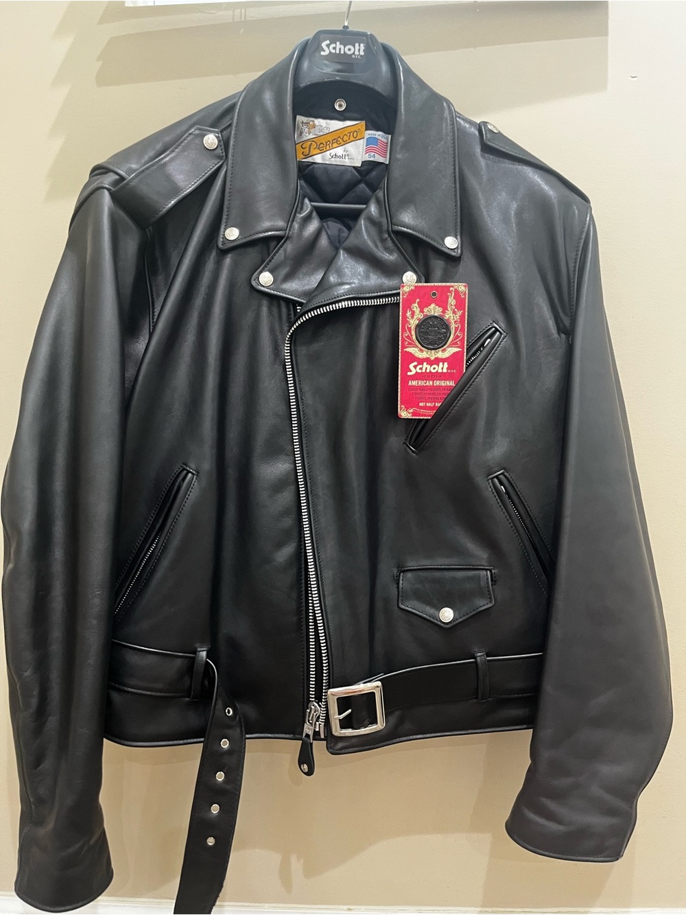 Schott NYC Black Leather Motorcycle Bomber Jacket